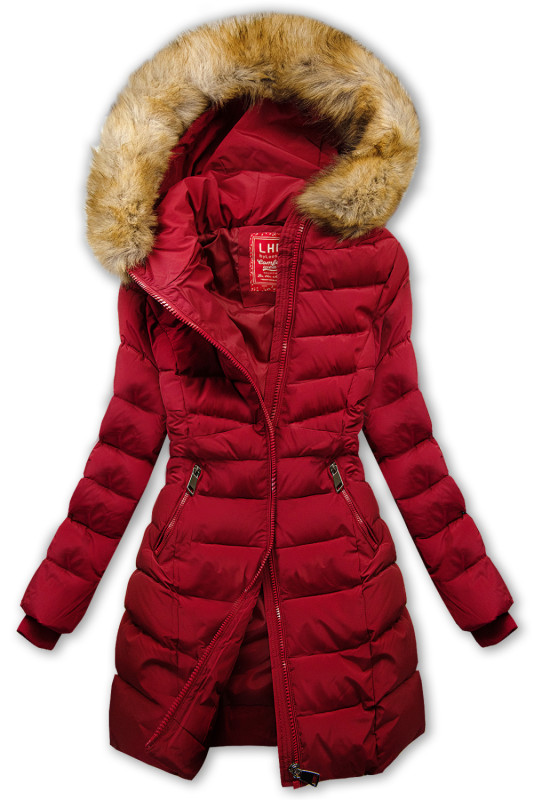 Winterjacke mit abnehmbarem Fellimitat Weinrot