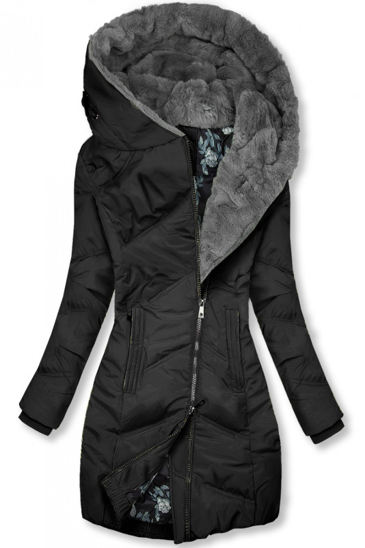 Steppjacke mit Blumenfutter schwarz