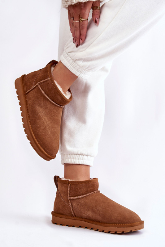 Niedrige Schneestiefel aus Veloursleder camel