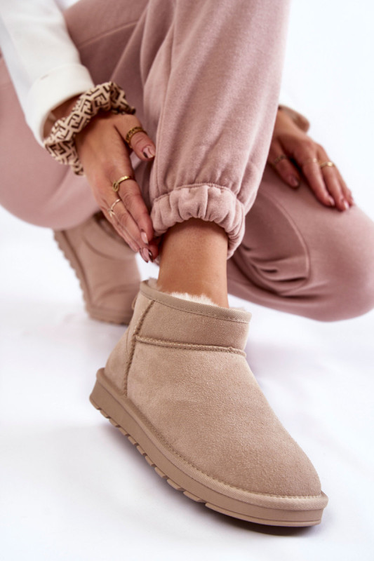Niedrige beige Schneestiefel aus Veloursleder