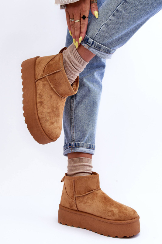 Braune Schneestiefel aus Veloursleder mit Plateau