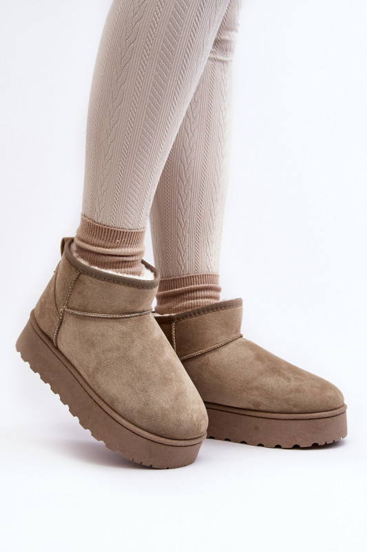 Gefütterte grüne Schneestiefel mit Plateausohle und Wildleder-Optik