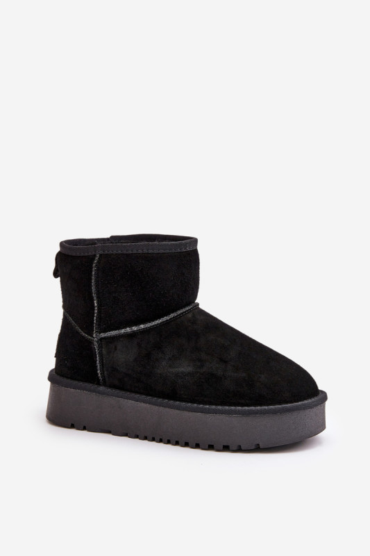 Schwarze Schneestiefel aus Veloursleder mit Plateau