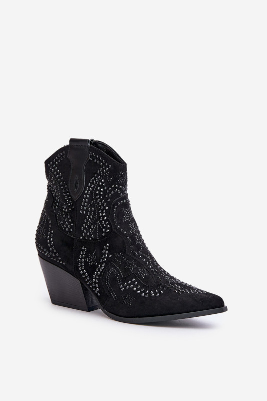 Verzierte schwarze Ankle Boots mit Absatz aus Veloursleder