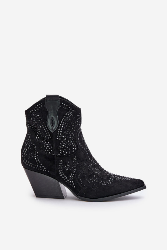 Verzierte schwarze Ankle Boots mit Absatz aus Veloursleder