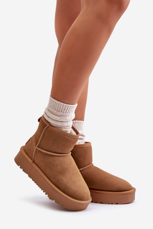 Snowboots aus Veloursleder mit Plateau in Braun