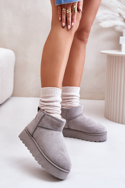 Graue gefütterte Schneestiefel mit Plattform und Veloursleder-Optik