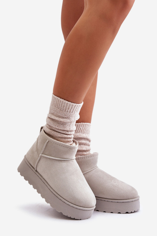 Graue gefütterte Schneestiefel mit Plattform und Velouroberfläche