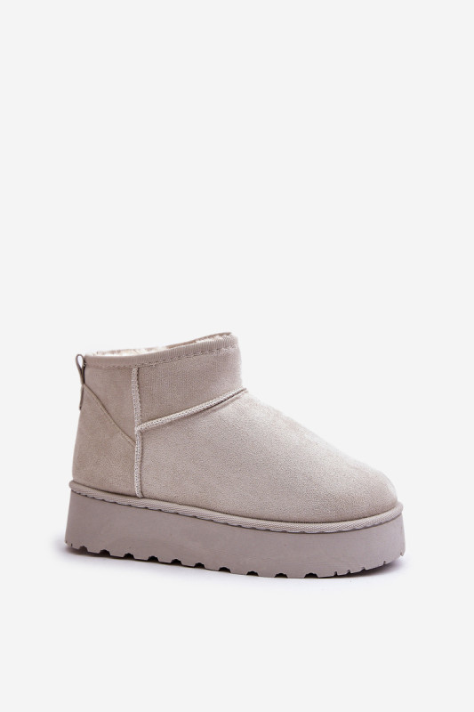 Graue gefütterte Schneestiefel mit Plattform und Velouroberfläche