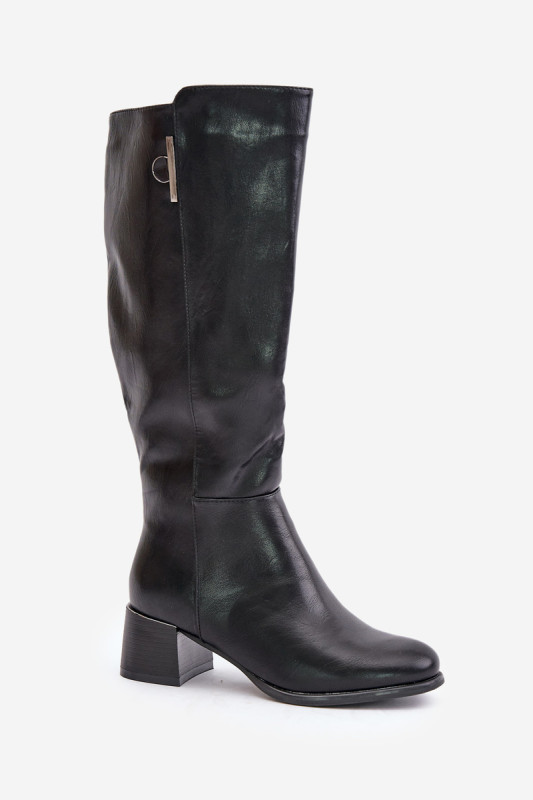 Schwarze Stiefel aus Kunstleder mit Blockabsatz bis zum Knie
