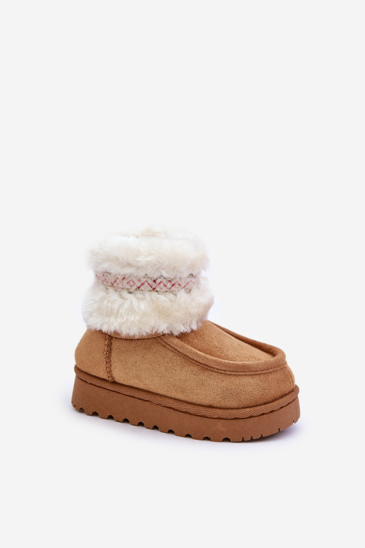 Winterstiefelette mit Fellbesatz und Muster, braun