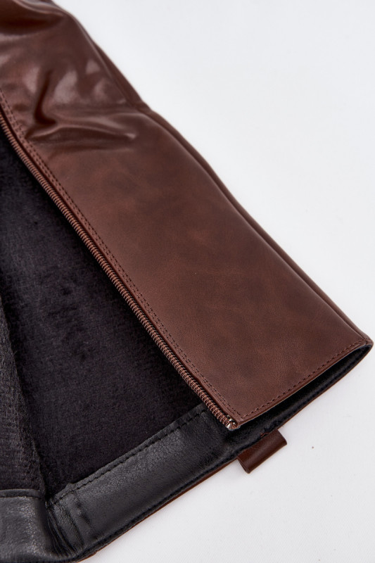 Braune Overknee-Stiefel aus Kunstleder mit niedrigem Blockabsatz