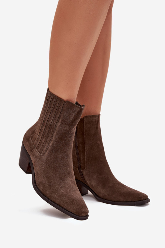Gefütterte Veloursleder-Stiefelette mit Blockabsatz, braun