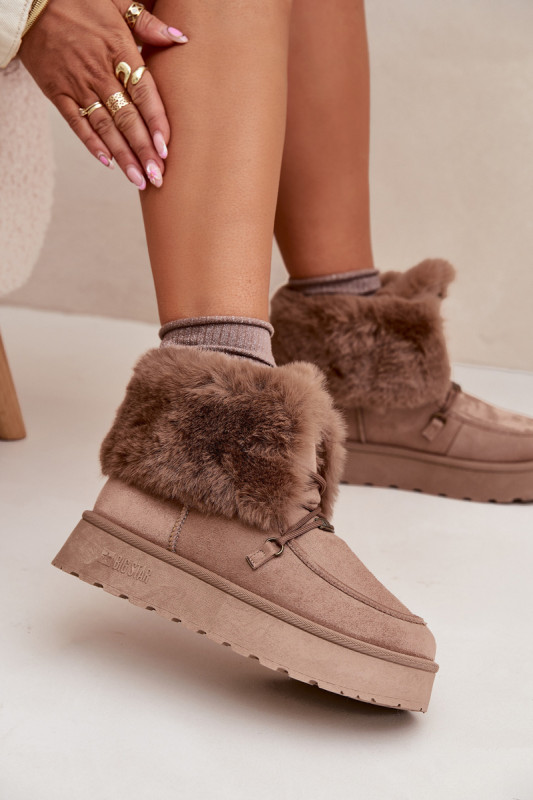 Snowboots auf Plateausohle mit Kunstfell und Schnürung, beige