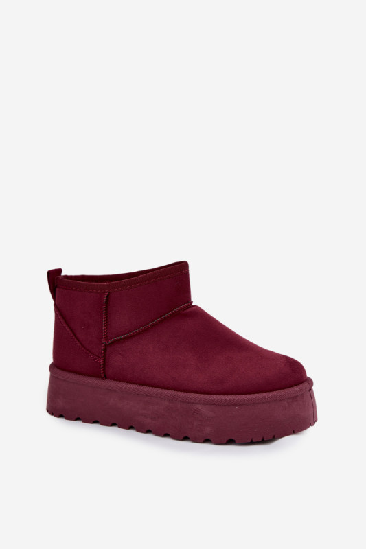 Bordeauxrote Schneestiefel aus Veloursleder mit Plateau