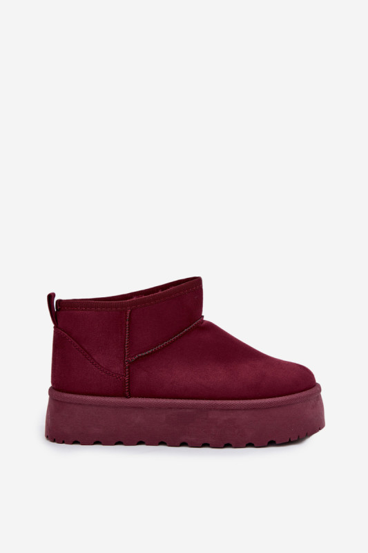 Bordeauxrote Schneestiefel aus Veloursleder mit Plateau