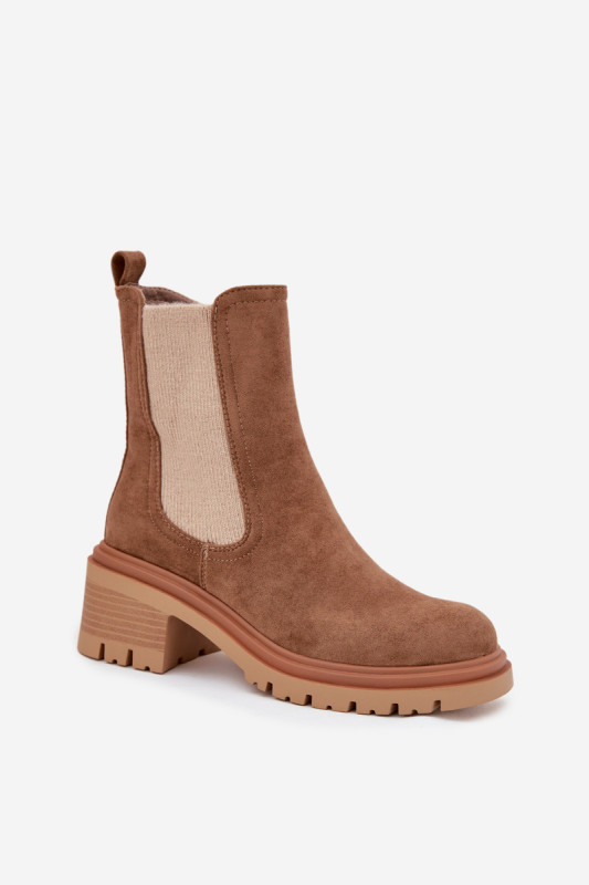 Braune Stiefelette aus Veloursleder mit Blockabsatz