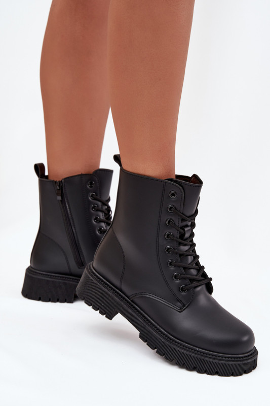 Schwarze gefütterte Ankle-Boots mit Reißverschluss