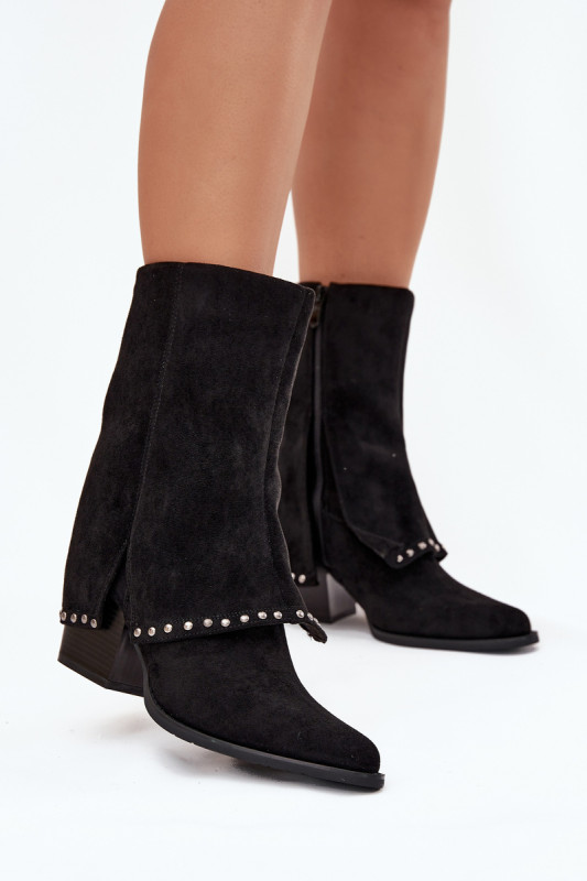 Schwarze gefütterte Stiefelette mit umgeschlagenem Schaft