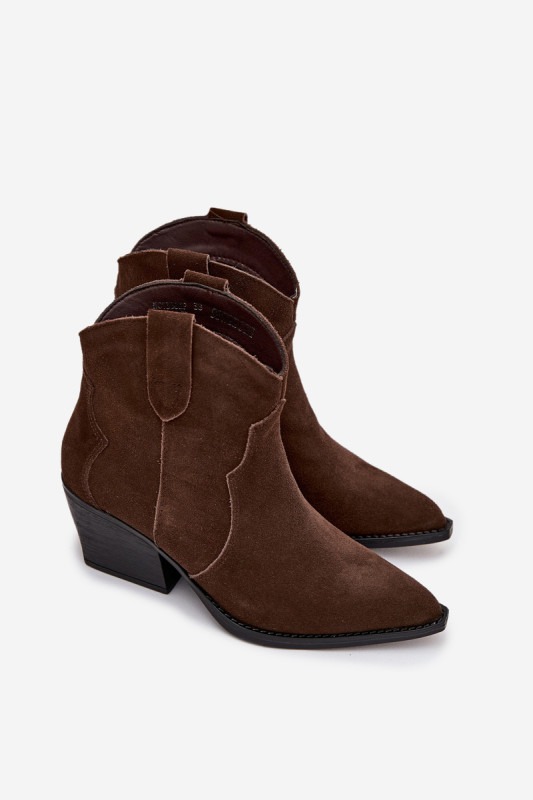 Ankle Boots aus echtem Veloursleder mit Blockabsatz, braun