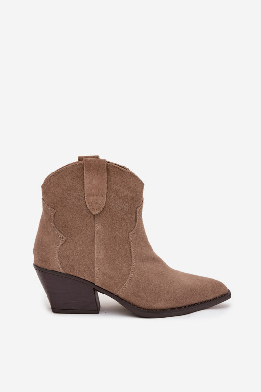 Beige Stiefelette aus Wildleder mit Blockabsatz