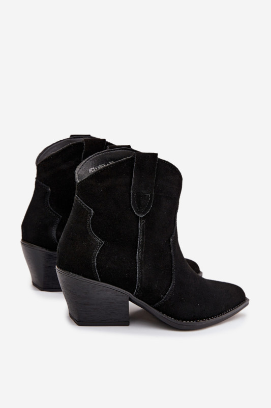 Schwarze Veloursleder-Stiefelette mit Blockabsatz