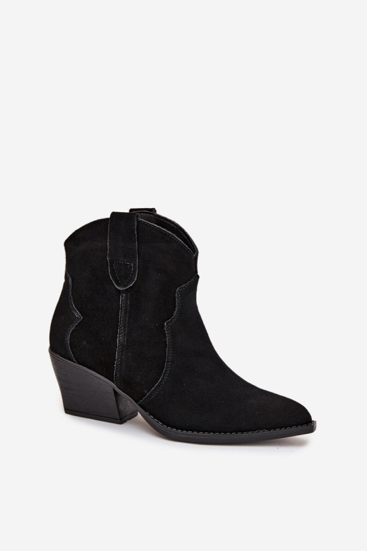 Schwarze Veloursleder-Stiefelette mit Blockabsatz