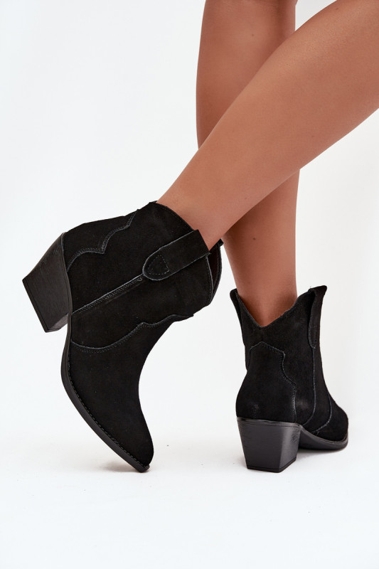 Schwarze Veloursleder-Stiefelette mit Blockabsatz