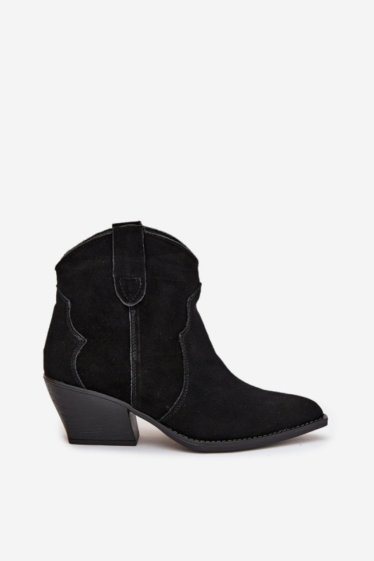 Schwarze Veloursleder-Stiefelette mit Blockabsatz