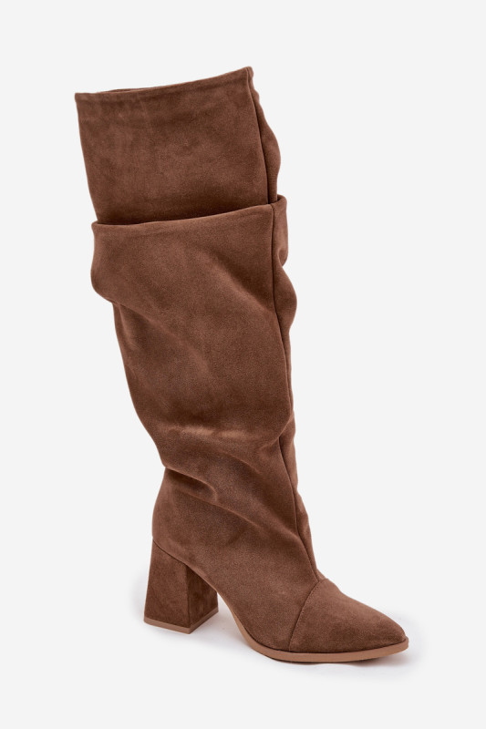 Overknee-Stiefel aus Veloursleder mit Blockabsatz, braun