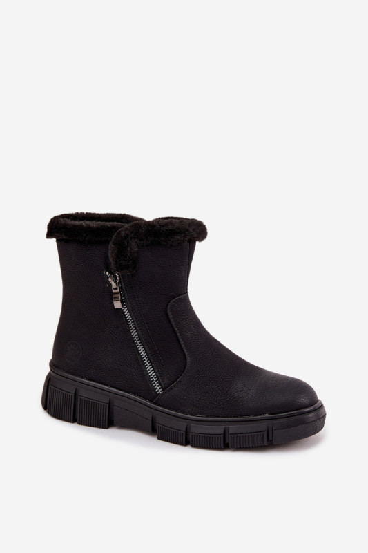 Schwarze Schneestiefel mit Kunstfell und Plateausohle