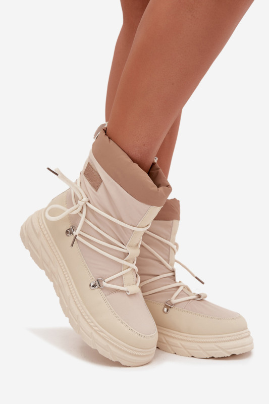 Beige Schneestiefel mit Reißverschluss und Fellfutter