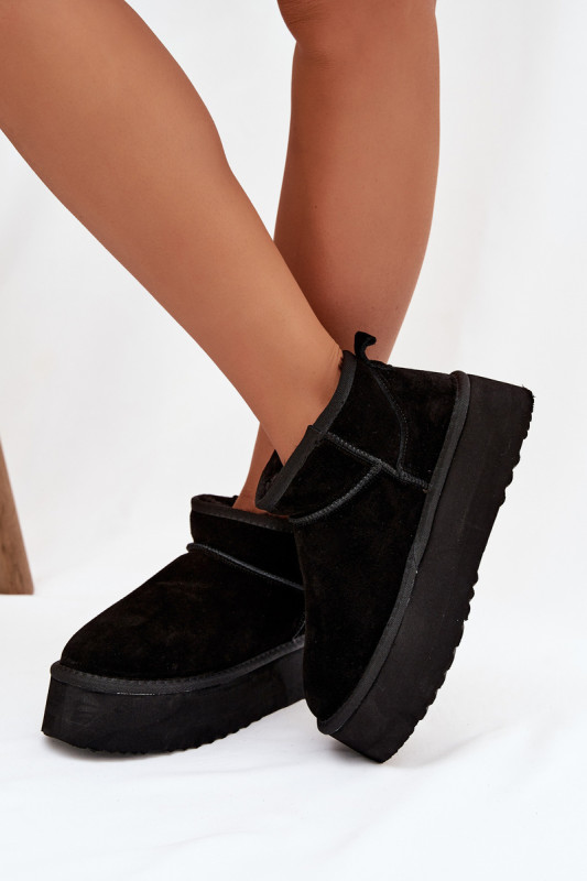 Schwarze Damen-Snowboots aus echtem Veloursleder
