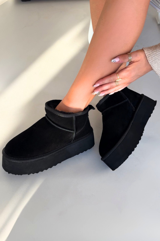 Schwarze Damen-Snowboots aus echtem Veloursleder