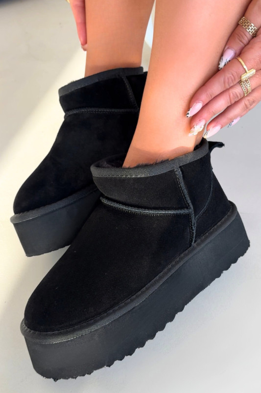 Schwarze Damen-Snowboots aus echtem Veloursleder