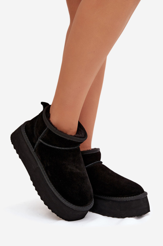 Schwarze Damen-Snowboots aus echtem Veloursleder
