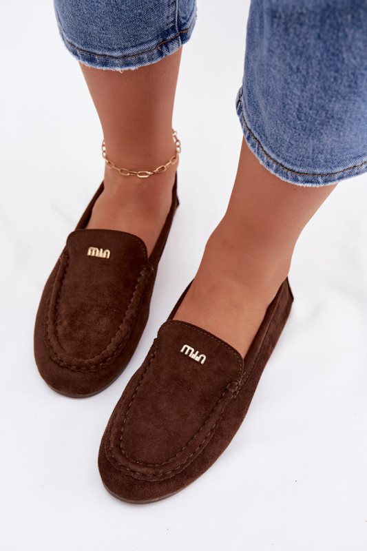 Mokassin aus Velourslederimitat mit goldenem Detail, braun