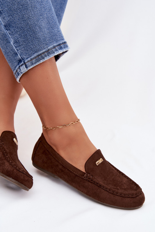 Mokassin aus Velourslederimitat mit goldenem Detail, braun