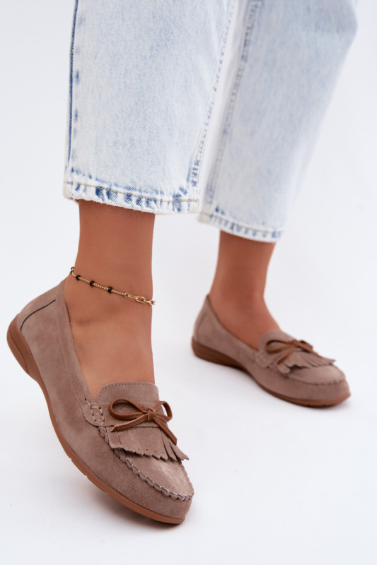 Mokassin aus echtem Veloursleder beige