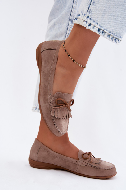 Mokassin aus echtem Veloursleder beige