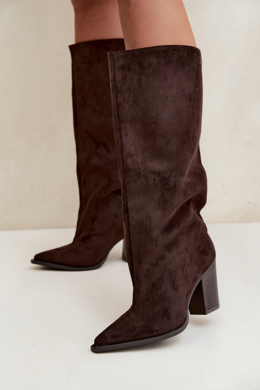 Overknee-Stiefel aus Velourslederimitat mit Blockabsatz, braun