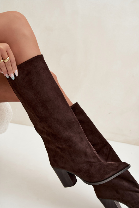 Overknee-Stiefel aus Velourslederimitat mit Blockabsatz, braun