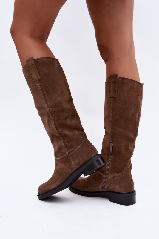 Braune Overknee-Stiefel aus Wildleder mit Warmfutter