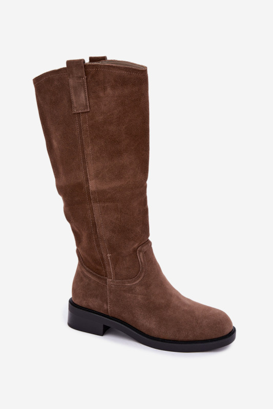 Braune Overknee-Stiefel aus Wildleder mit Warmfutter