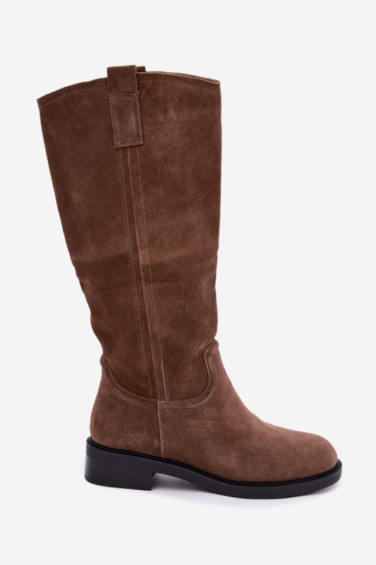 Braune Overknee-Stiefel aus Wildleder mit Warmfutter