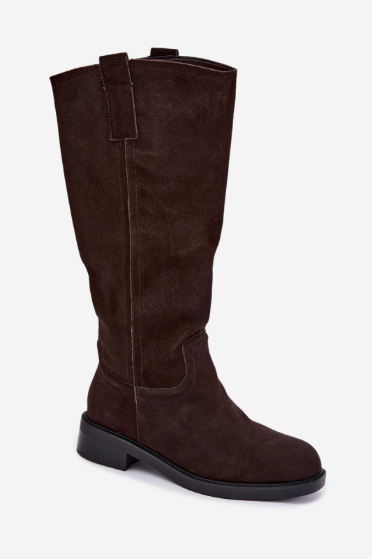 Gefütterte Overknee-Stiefel aus echtem Wildleder in Braun
