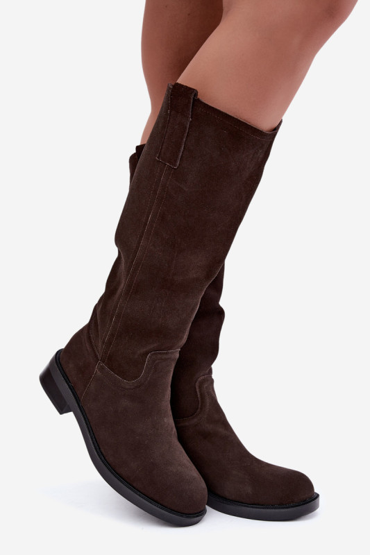 Gefütterte Overknee-Stiefel aus echtem Wildleder in Braun