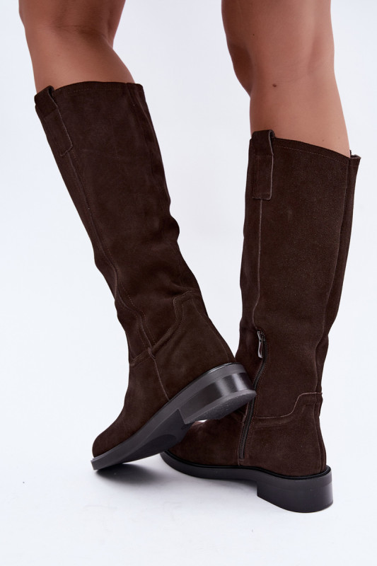 Gefütterte Overknee-Stiefel aus echtem Wildleder in Braun