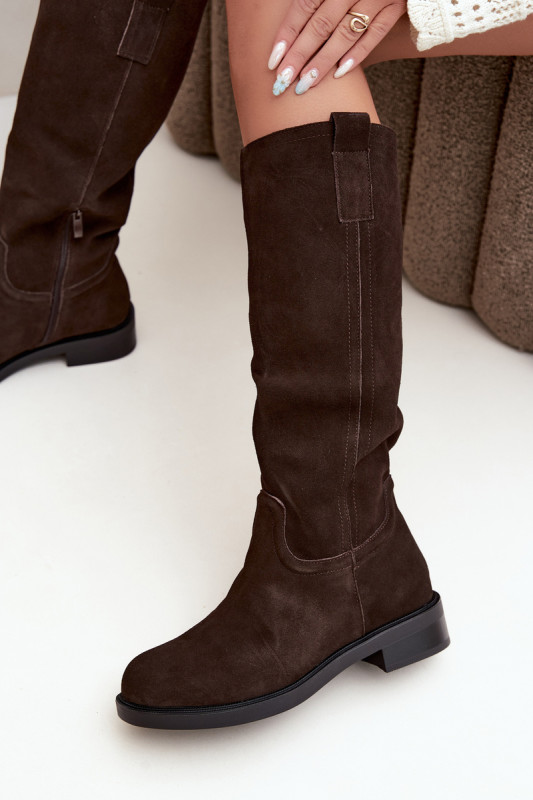 Gefütterte Overknee-Stiefel aus echtem Wildleder in Braun