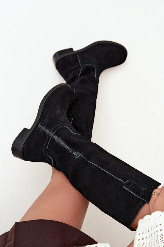 Stiefelette aus echtem Veloursleder mit Warmfutter – schwarz